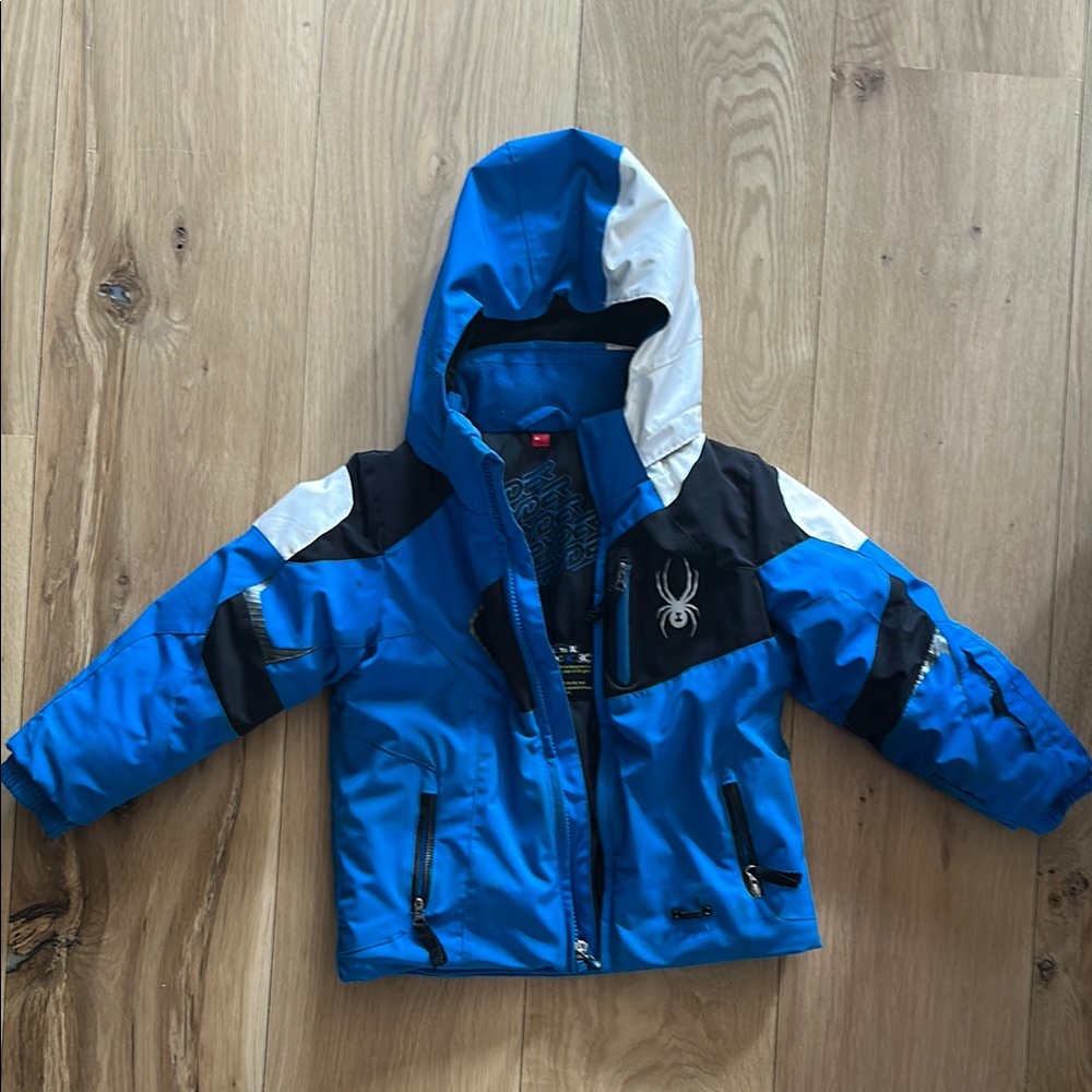 Blue and Black Hooded Jacket with White Accents